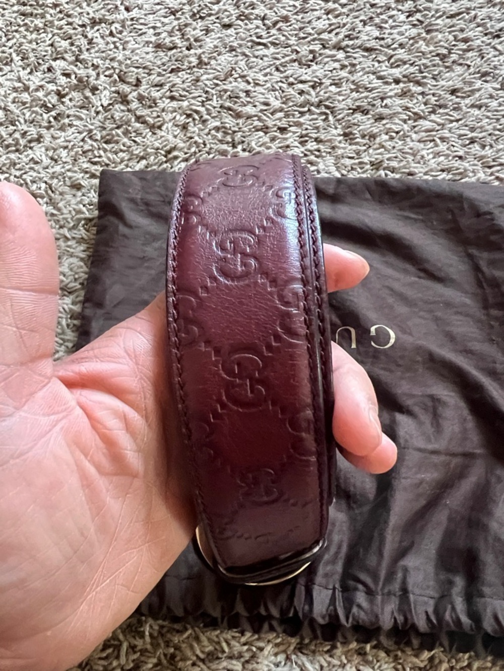Gucci Burgundy Leather Belt with Double G Buckle - Picture 3 of 8